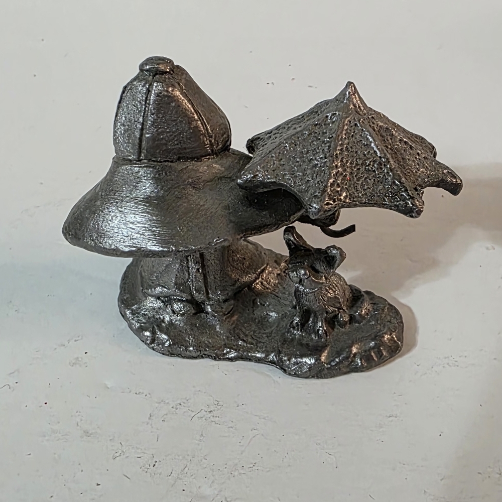 Michael Ricker Pewter Figurine Rainy Day Girl With Umbrella And Pet Miniature
